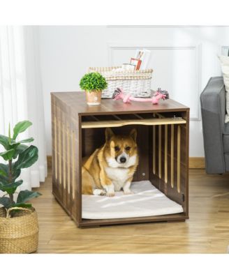 Furniture Style Dog Crate End Table with Removable Door Panel, Dog Crate Bed with Foam Cushion, Safety Lock, Indoor Use, for Small & Medium Dogs, Brown