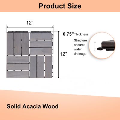 30-Piece Deck Tile Set, Acacia Hardwood, Light Gray