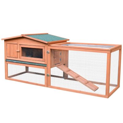 Rabbit Hutch 2-Story Bunny Cage Small Animal House with Slide Out Tray, Detachable Run, for Indoor Outdoor, 61.5" x 23" x 27", Natural
