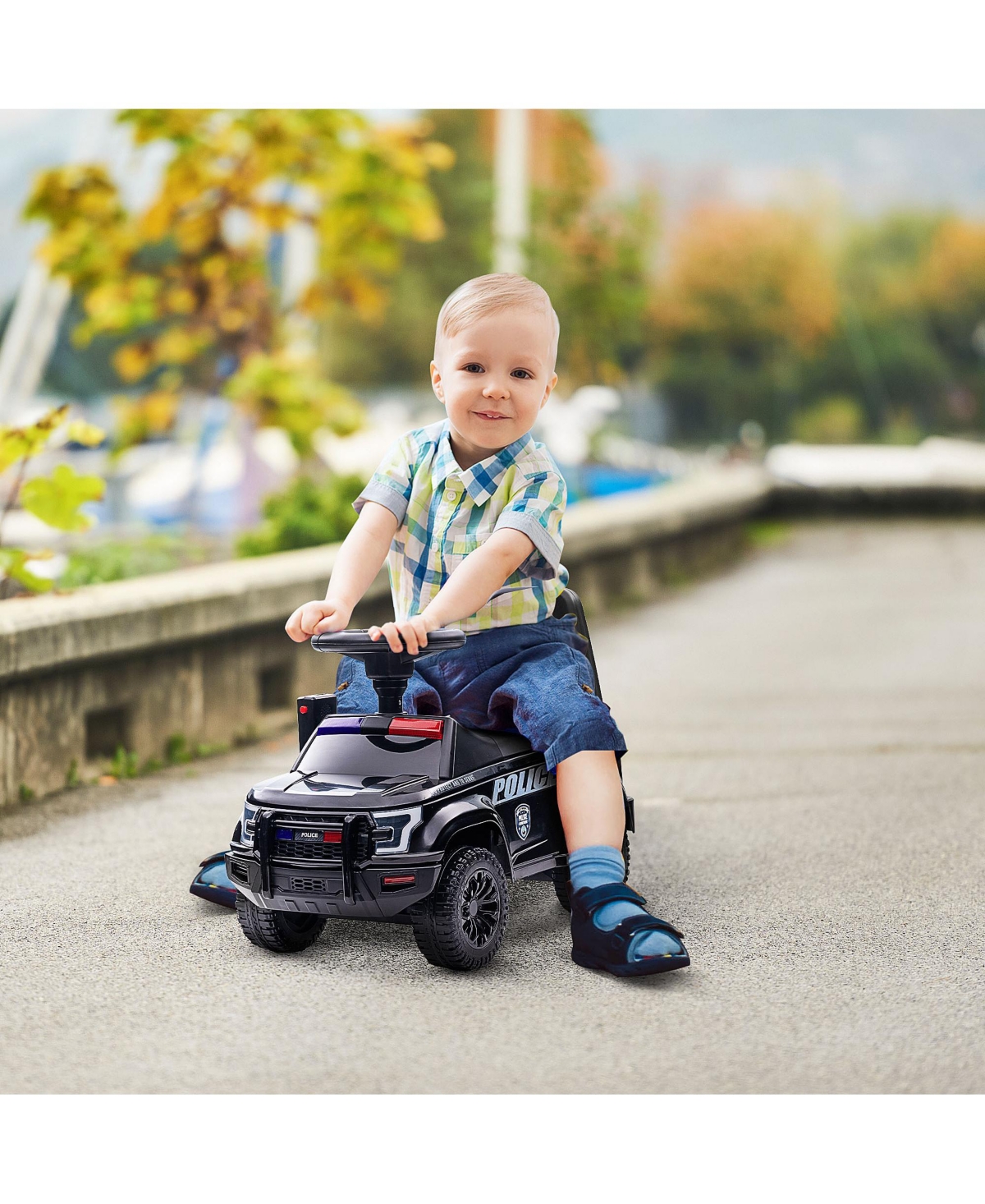 Streamdale Furniture Kids Push Ride On Car with Working Pa System and Horn, Police Truck Style Foot-to-Floor Sliding Car for Boys and Girls with Under