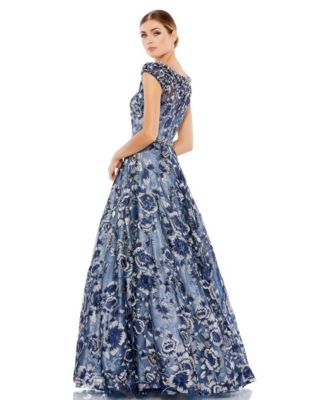 Women's Embellished Cap Sleeve High Neck Ballgown.