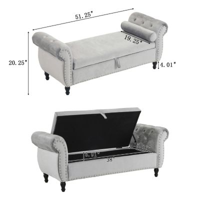 Streamdale Multifunctional Velvet Ottoman Bench with Pillow