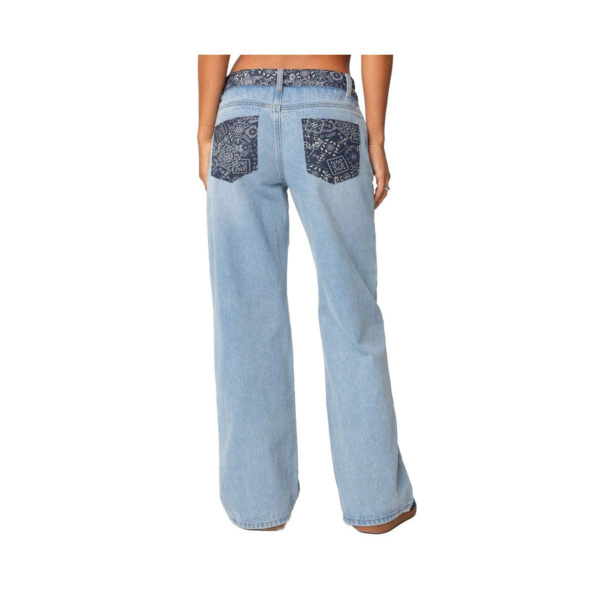 Edikted Women's Bandana Bliss Low Rise Jeans - Blue-washed