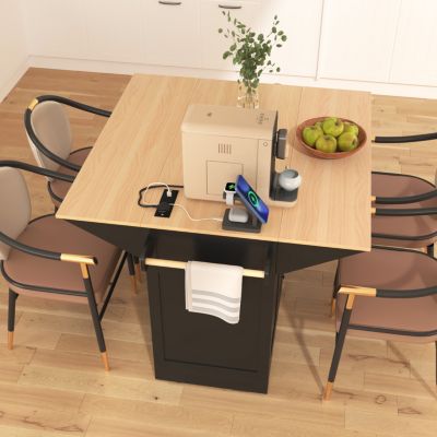 Large Kitchen Island with Drop Leaf, Power Outlet, Storage