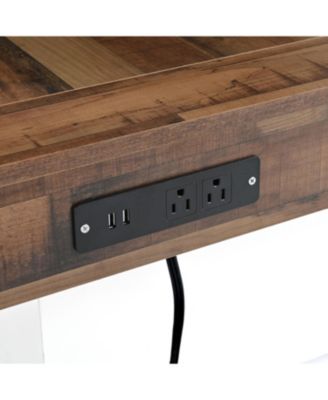 Farmhouse Coffee Table with USB & Outlets, Rustic LED Cocktail Table, 31