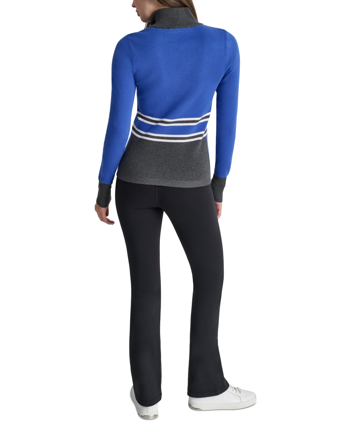 Dkny Women's Apres Ski Chevron-stripe Half-zip Sweater In Charcoal Heather Cobalt Ivory