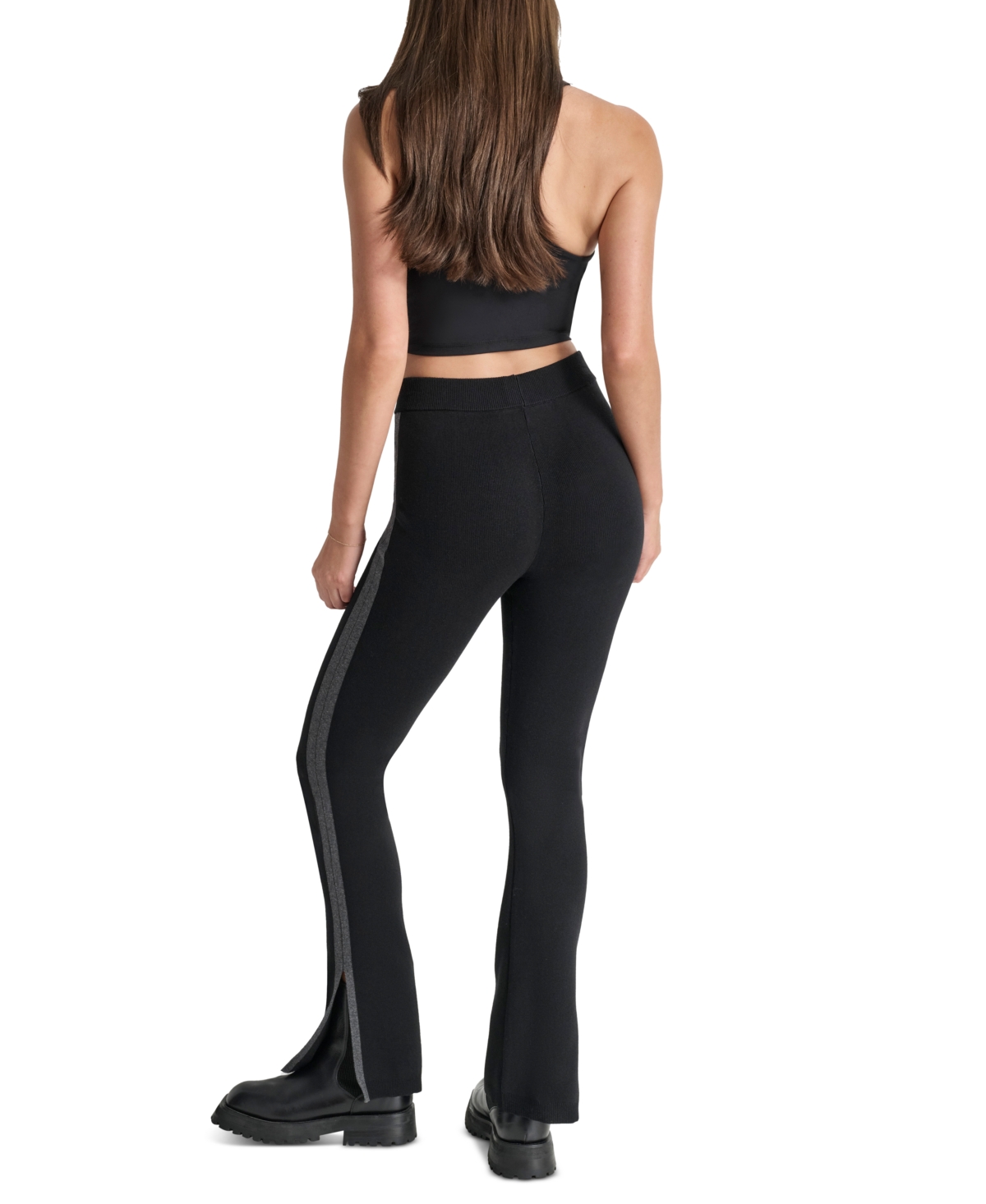 Shop Dkny Women's Apres Ski High-waist Side-vent Flare Pants In Black Charcoal Heather