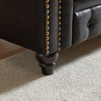 1 Pc Tech Fabric  Chesterfield Style, Button Tufted, Nailhead Arms, Includes 2 Pillows, Wooden Legs  Contemporary Sofa