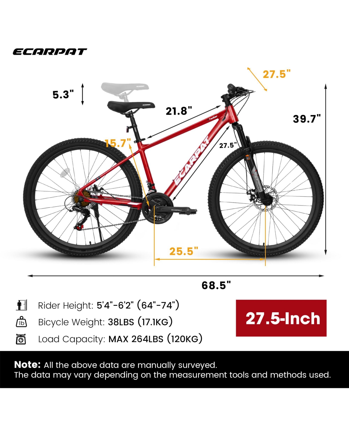 Streamdale Furniture Mountain Bike 27.5 Inch Wheels, 21-Speed Mens Womens Trail Commuter City Mountain Bike, High Carbon steel Frame Disc Brakes Thumb