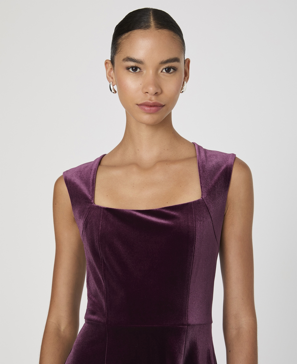 French Connection Square Neck Stretch Velvet Minidress In Burgundy Red