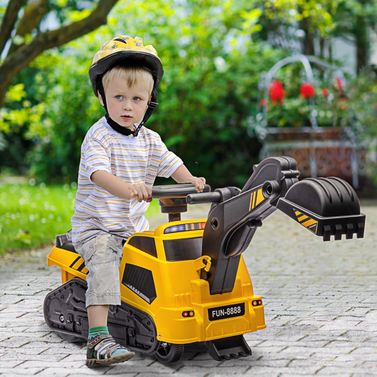 Streamdale Furniture 3 in Ride on Excavator Bulldozer Road Roller, No Power Ride on Construction Pretend Play with Music, for 18-48 Months