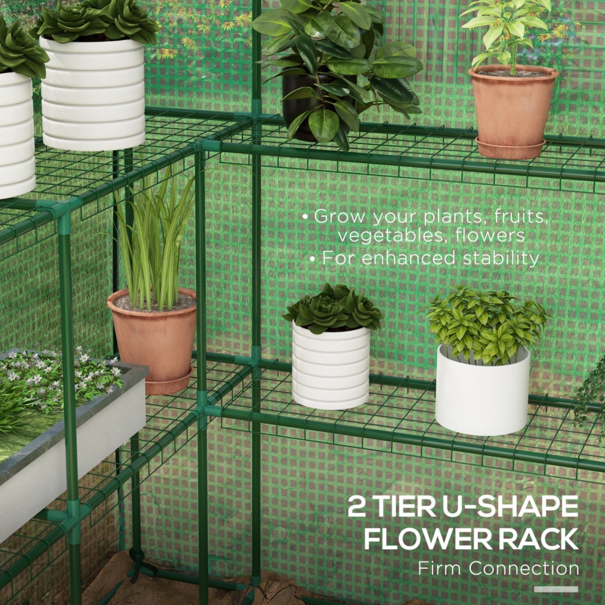 Streamdale Furniture 4.6' x 4.7' Portable Greenhouse, Water/Uv Resistant Walk-In Small Outdoor Greenhouse with 2 Tier U-Shaped Flower Rack Shelves, Ro