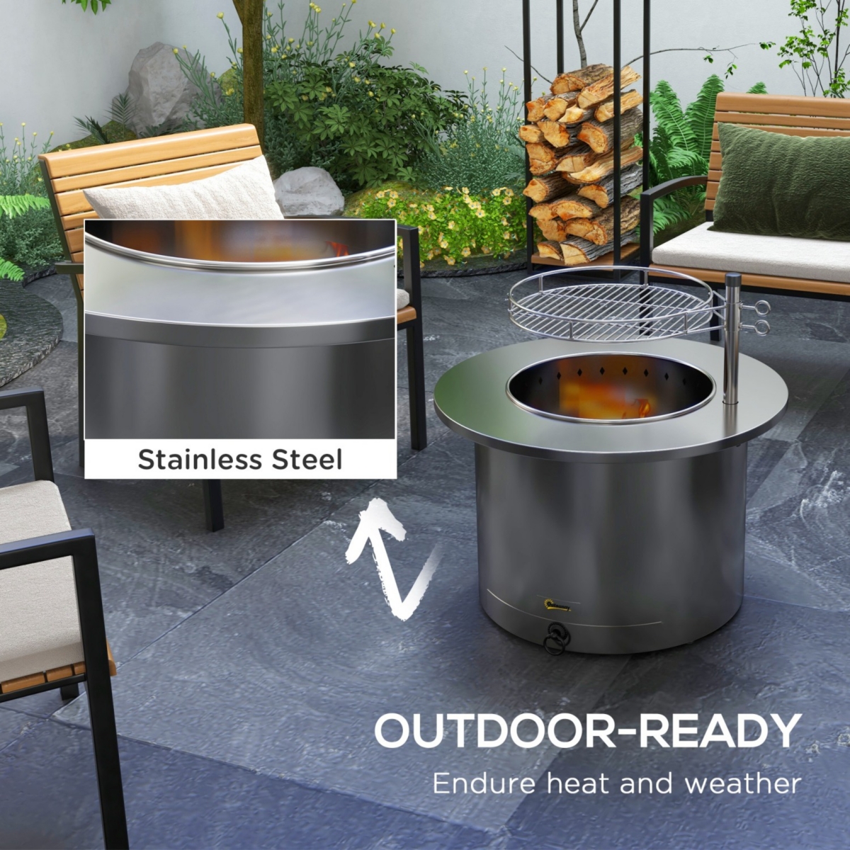 Streamdale Furniture 2-in-1 Smokeless Fire Pit, Bbq Grill, 25