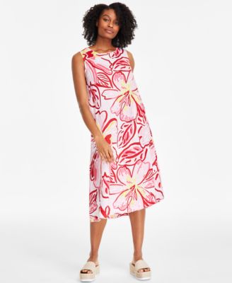 Charter Club - Women's Woven Linen Printed Midi Dress