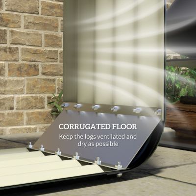 Galvanized Steel Wood Shed Firewood Storage Rack, 4.7' x 1.4' x 4.7' Log Holder Storage Shed with Rubberized Edge for Safety & Gloves for Easy Assembly