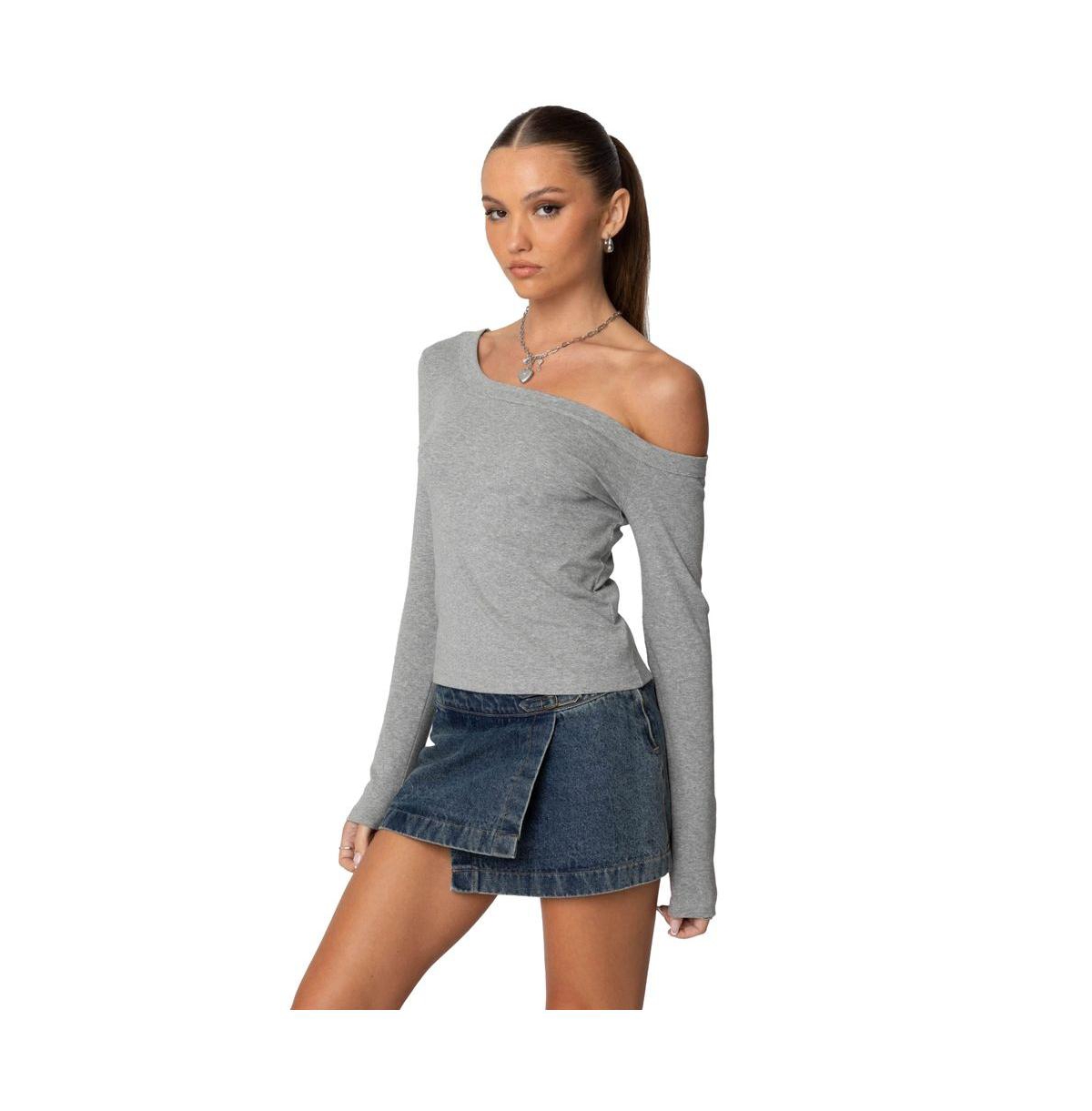 Edikted Women's Adelaine Asymmetric Top - Gray-melange