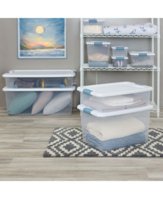 Sterilite 64 Qt Clear Plastic Stackable Storage Bin w/ White Latch Lid, 24 Pack