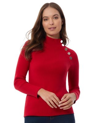 Jones New York - Women's Solid-Color Ribbed Mock-Neck Sweater
