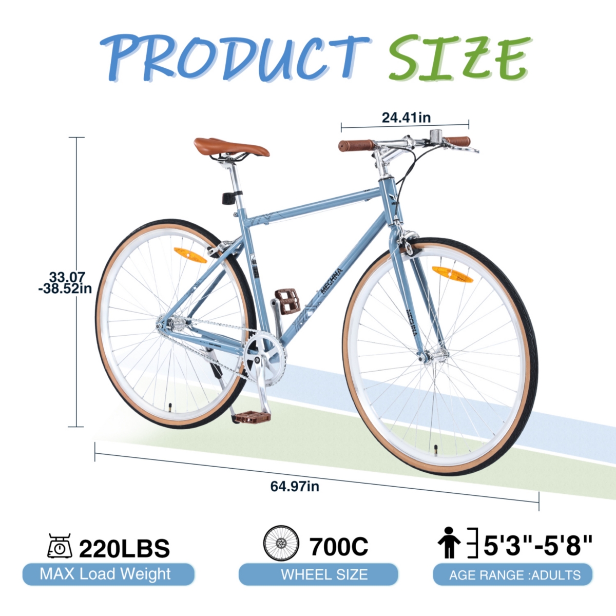Streamdale Furniture Single Speed Retro style 700C Road Bike For men women's City Bicycle, Steel Frame - Blue-gray