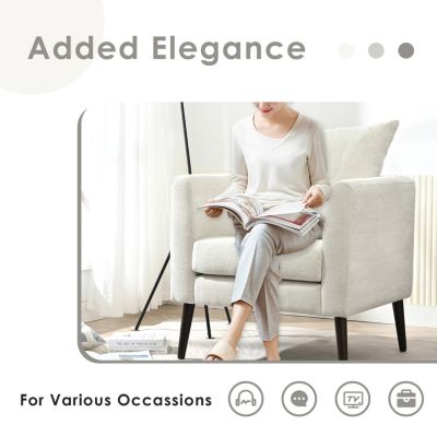  Beige Chenille Barrel Chair with Waist Pillow