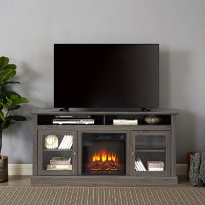 Contemporary TV Console with Fireplace (60"W