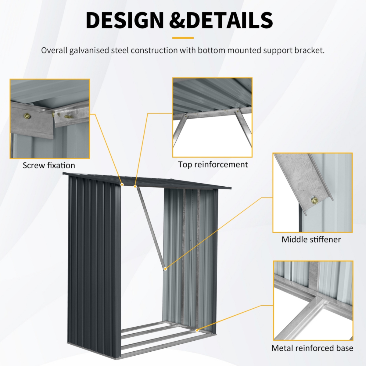 Streamdale Furniture 3ft x 5ft Outdoor Meta Firewood Rack, Open Wood Shed For Firewood, Pellet, or Lumber Storage,- Black