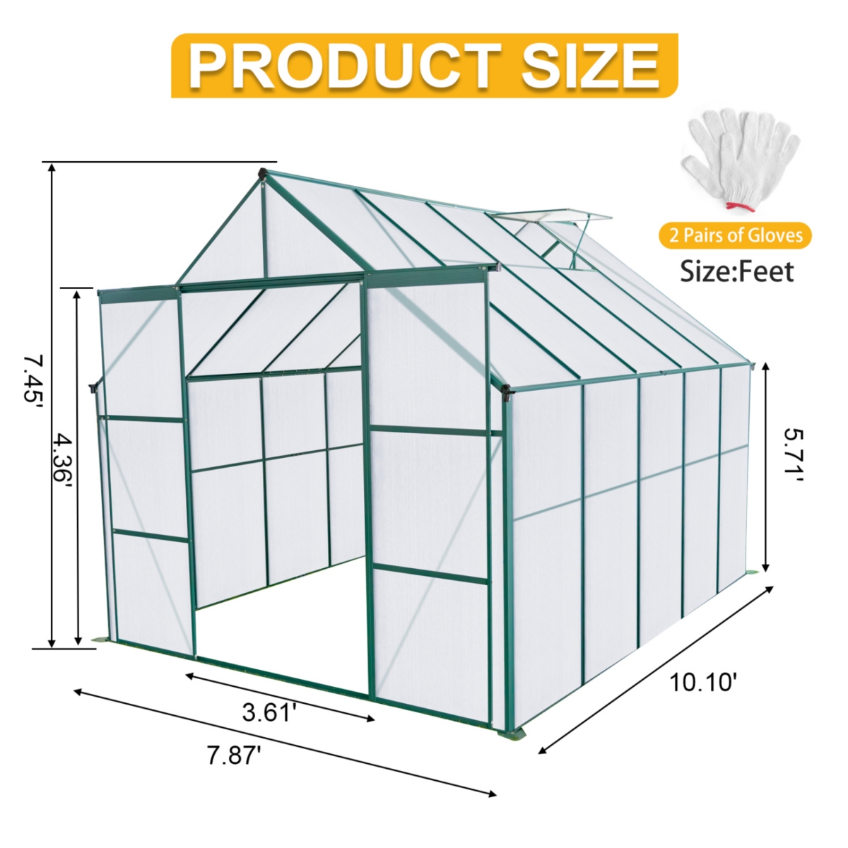 Streamdale Furniture 8x10FT Double Door Polycarbonate Greenhouse Raised Base and Anchor Aluminum Heavy Duty Walk-in Greenhouses for Outdoor Backyard i