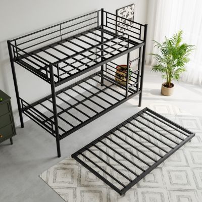 Twin Bunk Bed with Trundle, Metal, Noise Free, Black