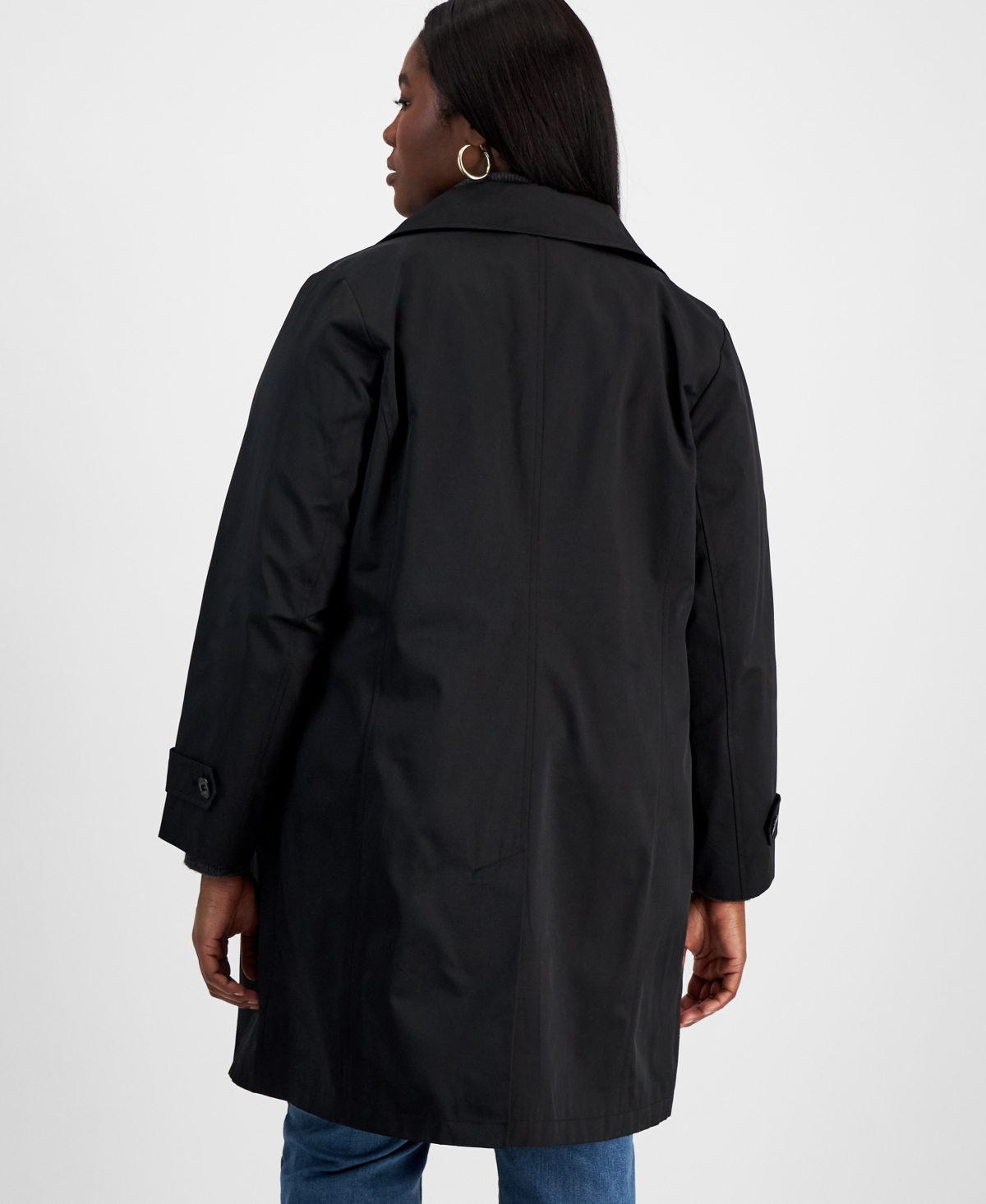 Shop Michael Kors Michael  Plus Size Notched Collar Button-front Coat, Exclusively At Macy's In Black