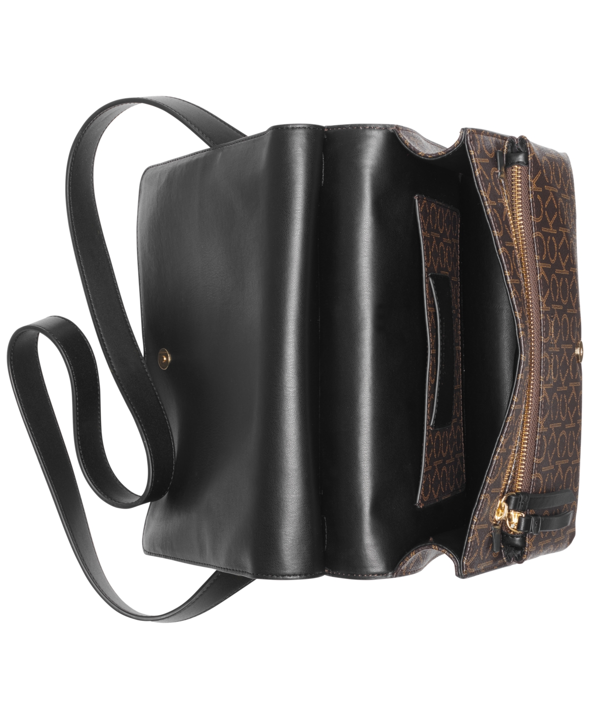 Calvin Klein Havana Flap Signature Small Messenger Bag In Brown Khk,blk