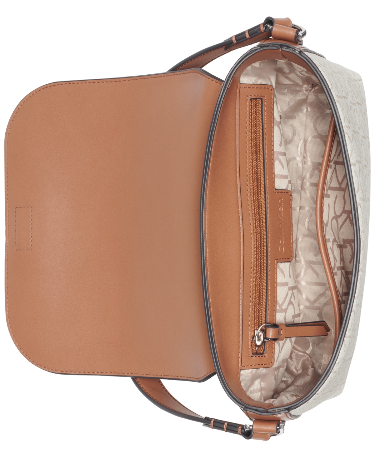 Calvin Klein Millie Signature Flap Convertible Small Shoulder Bag In Van Khk,caramel