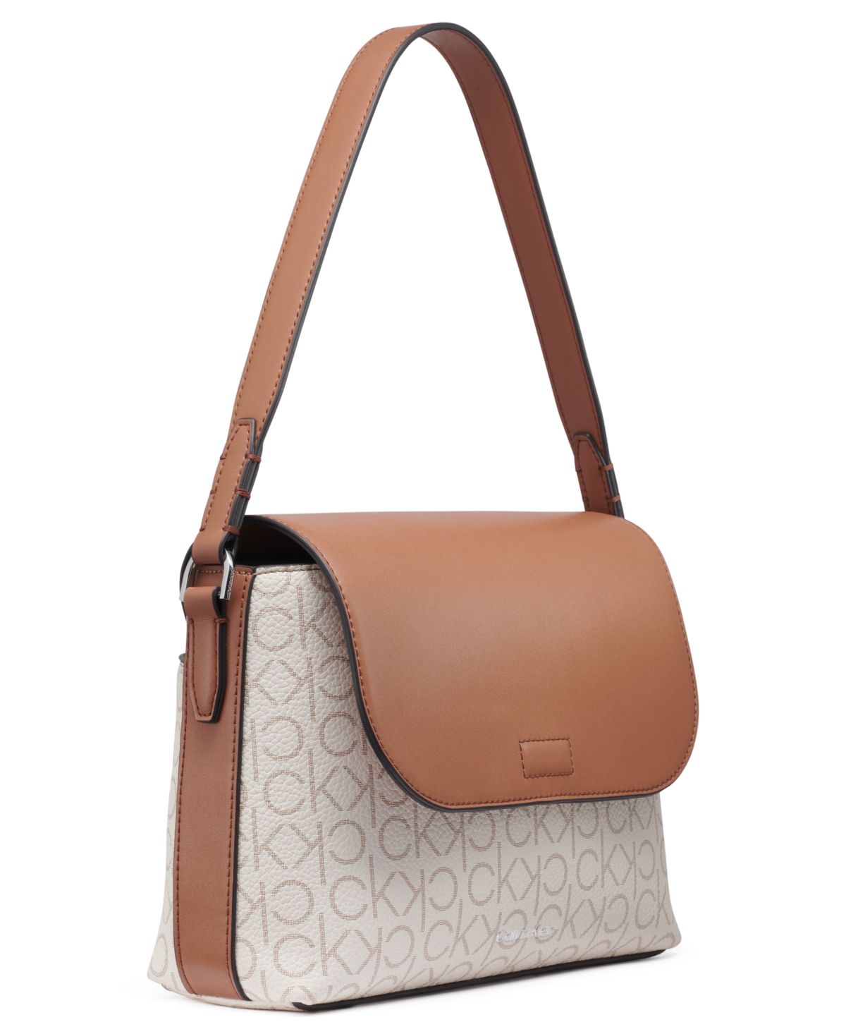 Calvin Klein Millie Signature Flap Convertible Small Shoulder Bag In Van Khk,caramel