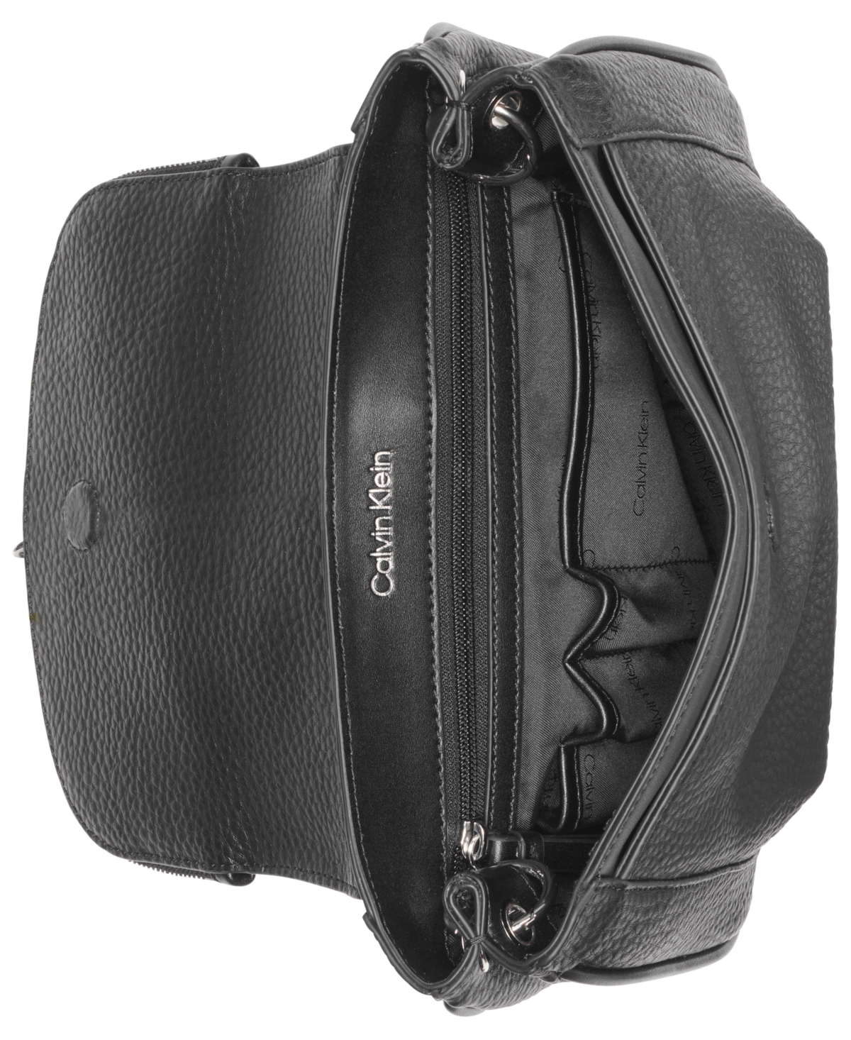 Calvin Klein Zulle Zip-around Crossbody With Signature Hang Off In Black,silver