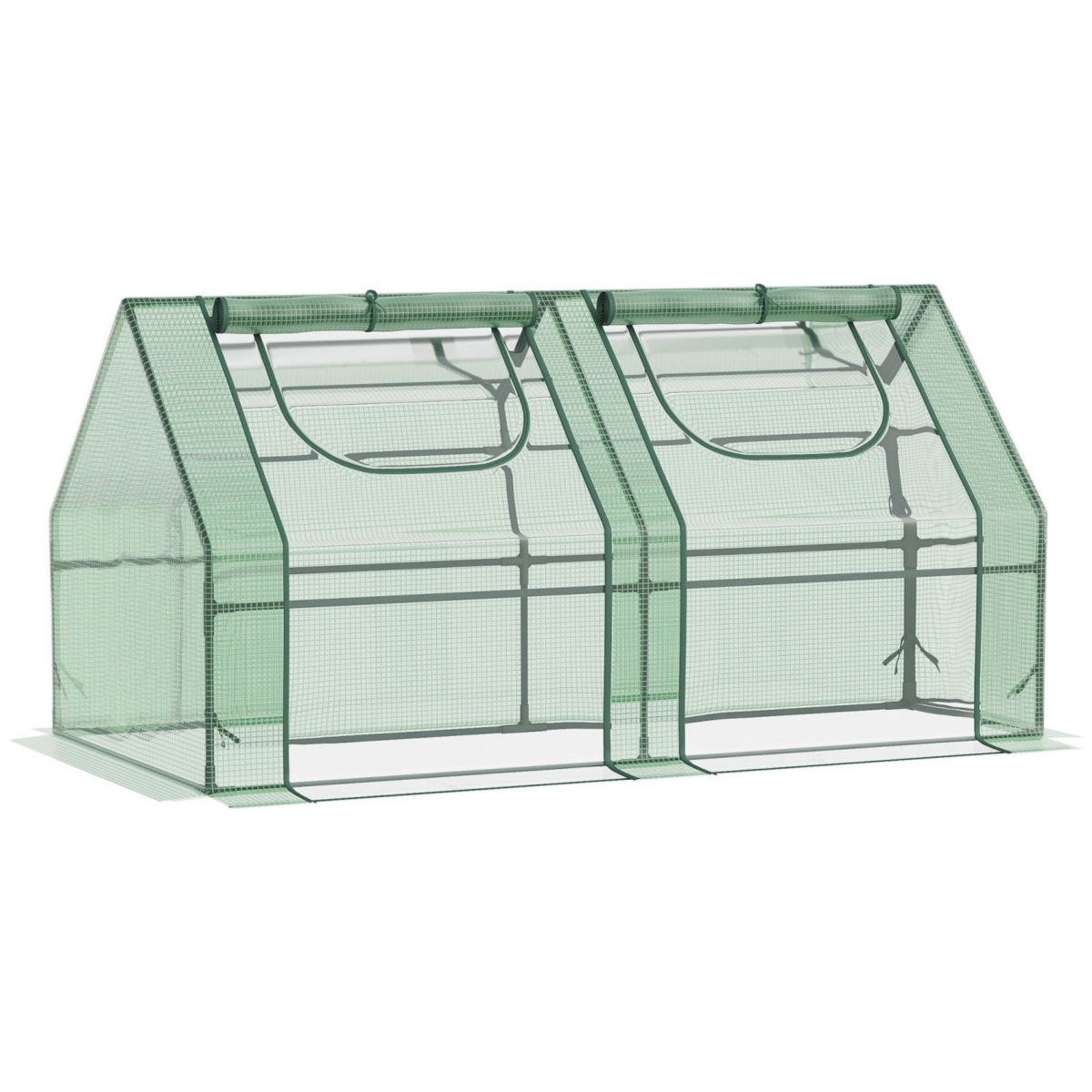6' x 3' x 3' Portable Greenhouse, Garden Green House with 2 Pe/Plastic Covers, Steel Frame and 2 Roll Up Windows, Green - Green