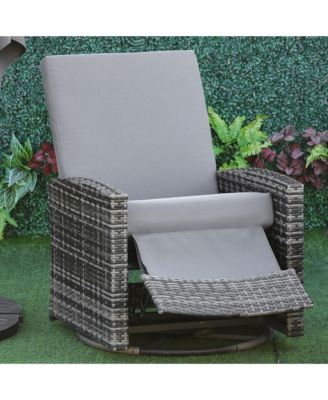 Outdoor Wicker Swivel Recliner Chair, Reclining Backrest, Lifting Footrest, 360 Rotating Basic, Water Resistant Cushions for Patio, Gray