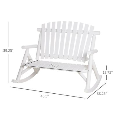 Outdoor Wooden Rocking Chair, Double-Person Rustic Adirondack Rocker with Slatted Seat, High Backrest, Armrests for Patio, Garden and Porch, White