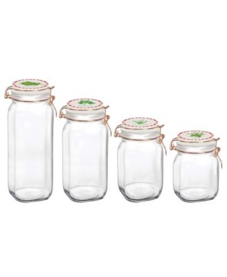 Herbs Decal Glass Canisters with Ceramic Lid, Set of 4