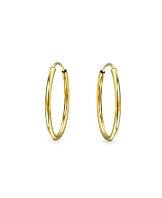 Minimalist Simple Timeless Tiny Thin Endless Cartilage Circle 14K Yellow Gold Round Tube Hoop Earrings .50 .60 .70 Inch Diameter