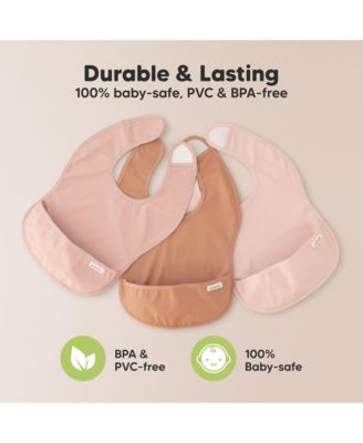 3-Pack Waterproof Baby Bibs for Eating, Lightweight, Mess Proof Toddler Bibs with Food Catcher