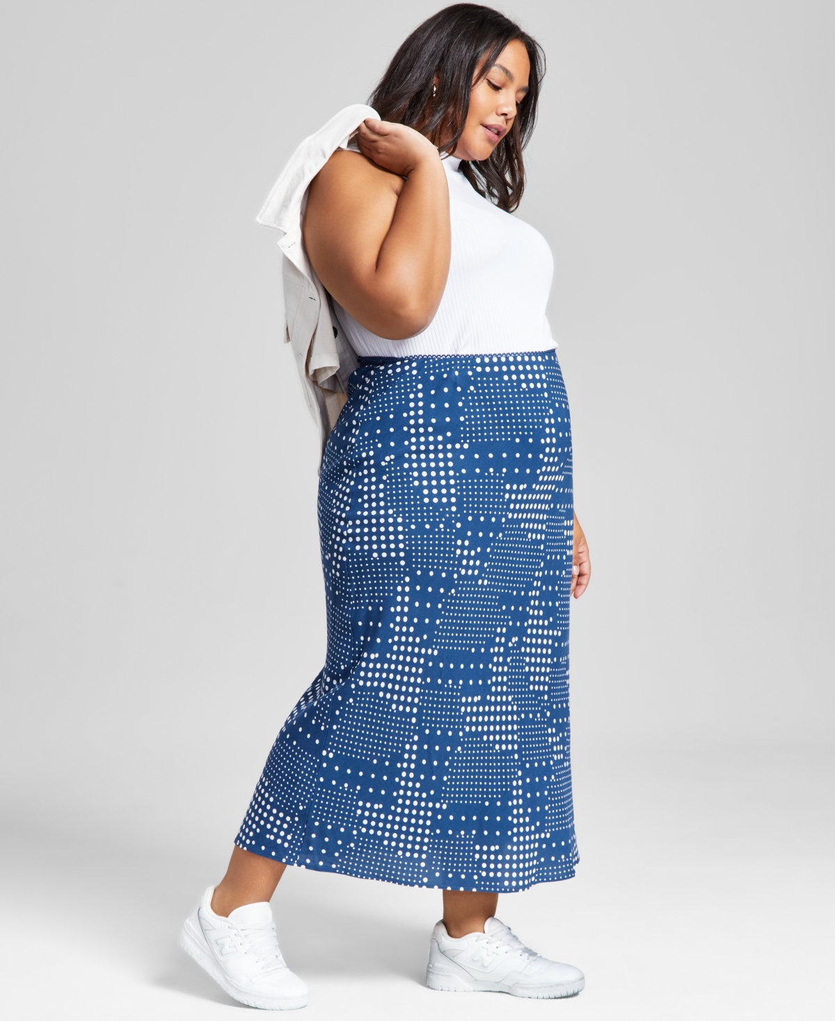 And Now This Plus Size Polka Dot Maxi Skirt, Created For Macy's In Navy White Dot