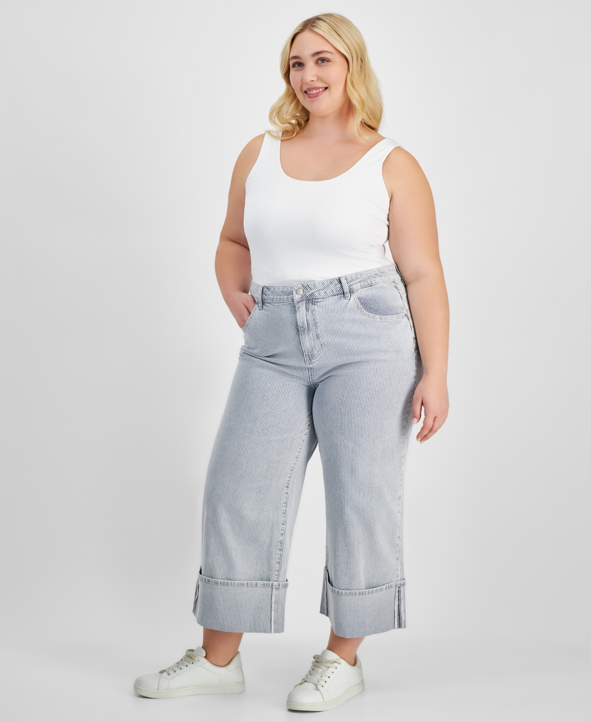 Shop And Now This Trendy Plus Size Striped Cuffed Jeans, Exclusively At Macy's In Striped Denim