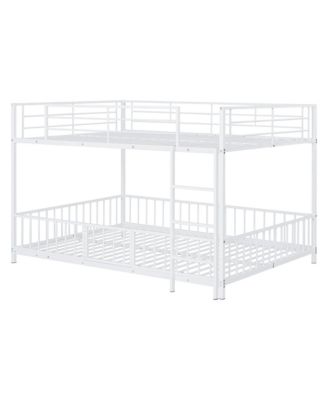 Full Over Full Size Metal Bunk Bed with Slide and Guardrails