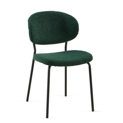 Boucle Dining Chairs (Set of 4), Dark Green with Black Metal Legs