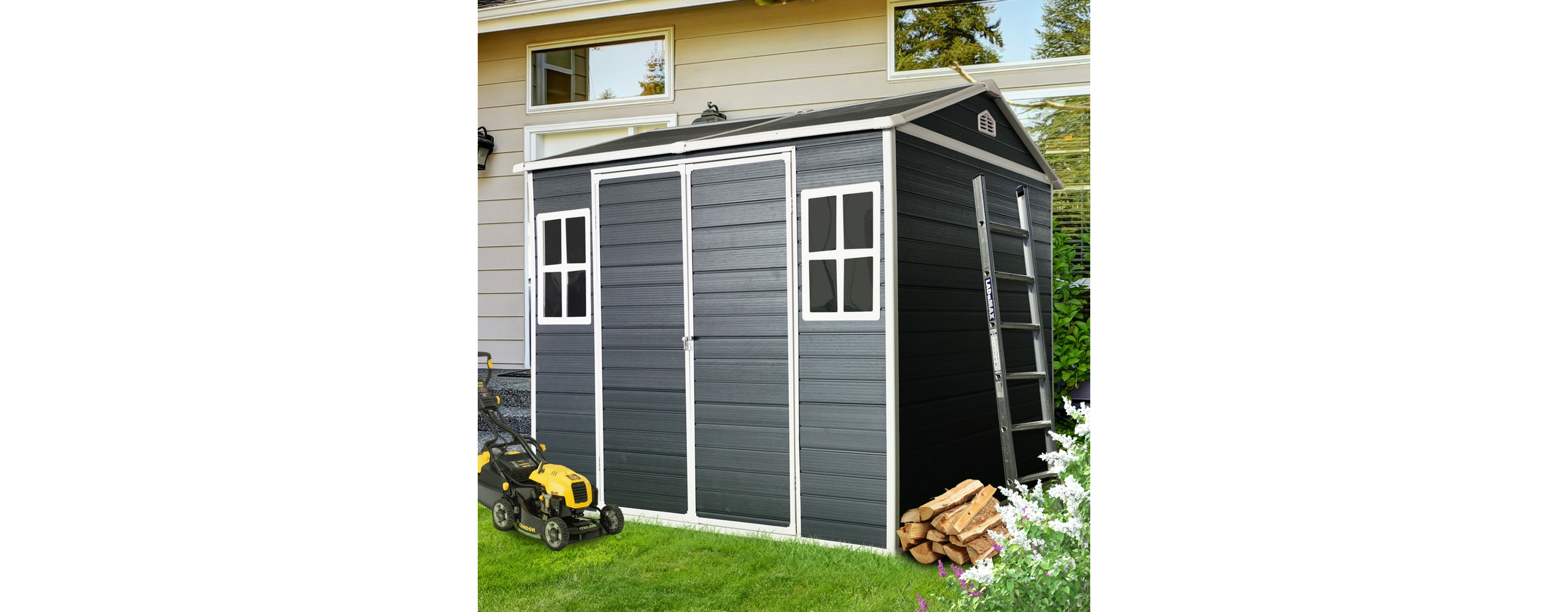 6x8ft Resin Outdoor Storage Shed with Two-Window and Floor, Black