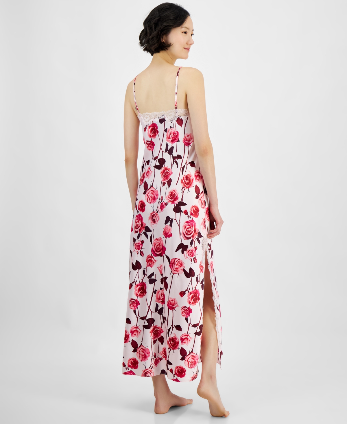 Inc International Concepts Women's Lace-trim Satin Nightgown, Exclusively At Macy's In Falling Ro