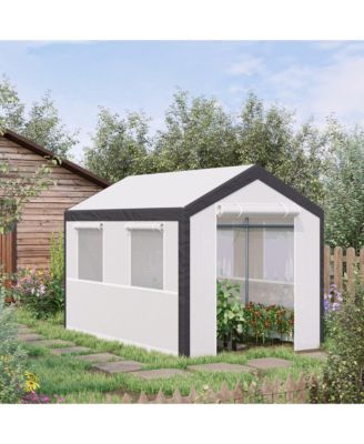 10' x 7' x 7' Walk-In Greenhouse, Outdoor Garden Warm Hot House with 4 Roll-up Windows, 2 Zippered Doors and Weather Cover, White