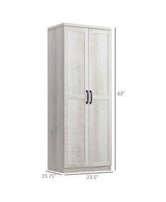 63" 2-Door Kitchen Pantry, Freestanding Storage Cabinet with 5-tier Shelving and 2 Adjustable Shelves for Dining Room, Antique White
