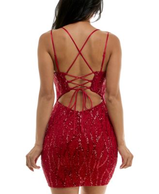 B Darlin Juniors' V-Neck Sleeveless Bodycon Sequin Dress