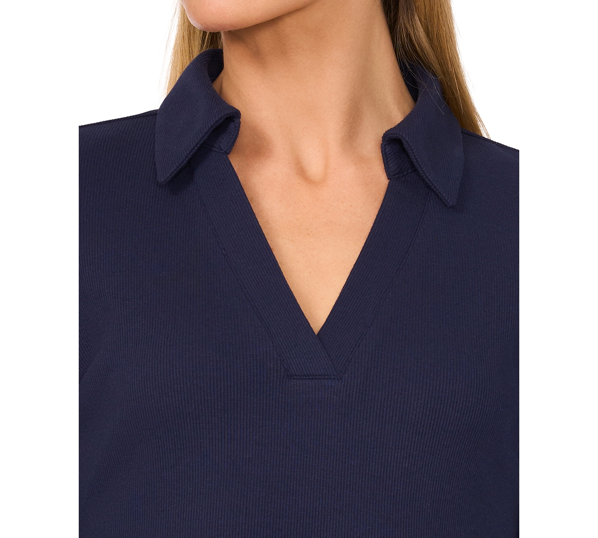 CeCe Women's Johnny-Collar Long-Sleeve Ribbed-Knit Top