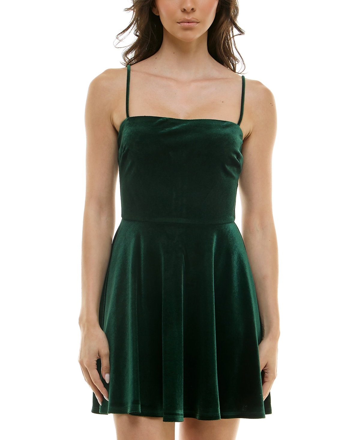 B Darlin Juniors' Straight-neck A-line Velvet Dress In Hunter